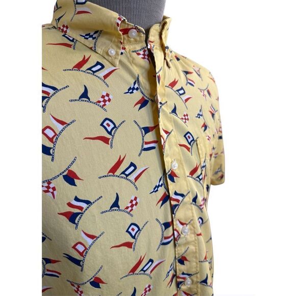 J. Crew Classic Teimagined Short Sleeve Button Front Shirt Sz. M Nautical Flags - Picture 5 of 9